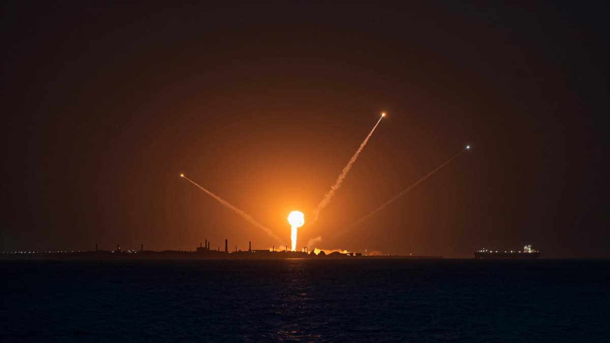 Nighttime missile barrage over southern Israel and the Red Sea cargo ships.