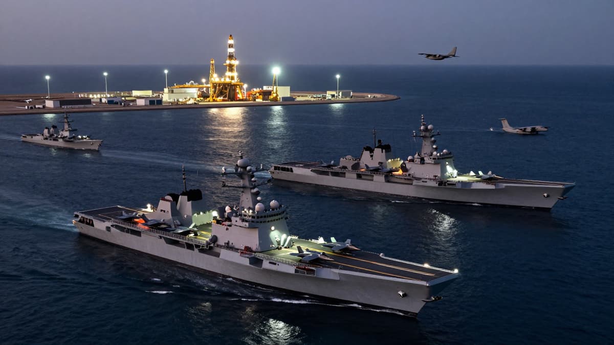US Navy amphibious ships and F-35 fighters prepare for operations near an oil terminal on Kharg Island.
