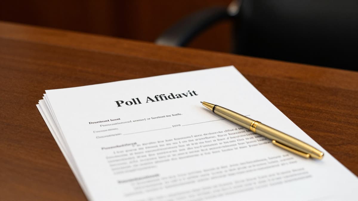A formal desk with legal election documents and a gold pen symbolizing political asset disclosure in a professional setting.