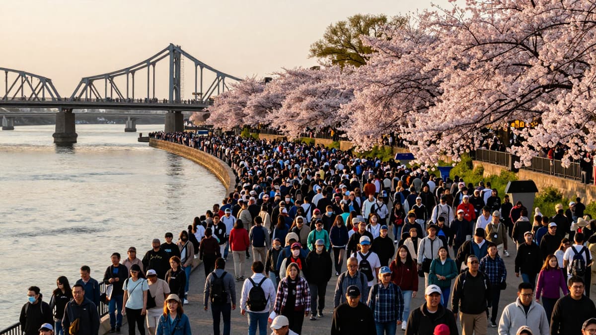 Crowds fill Portland bridges and riverbanks during a major public demonstration.