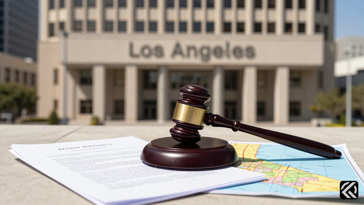 A gavel on documents with a California map symbolizing the arrest of healthcare fraud suspects.