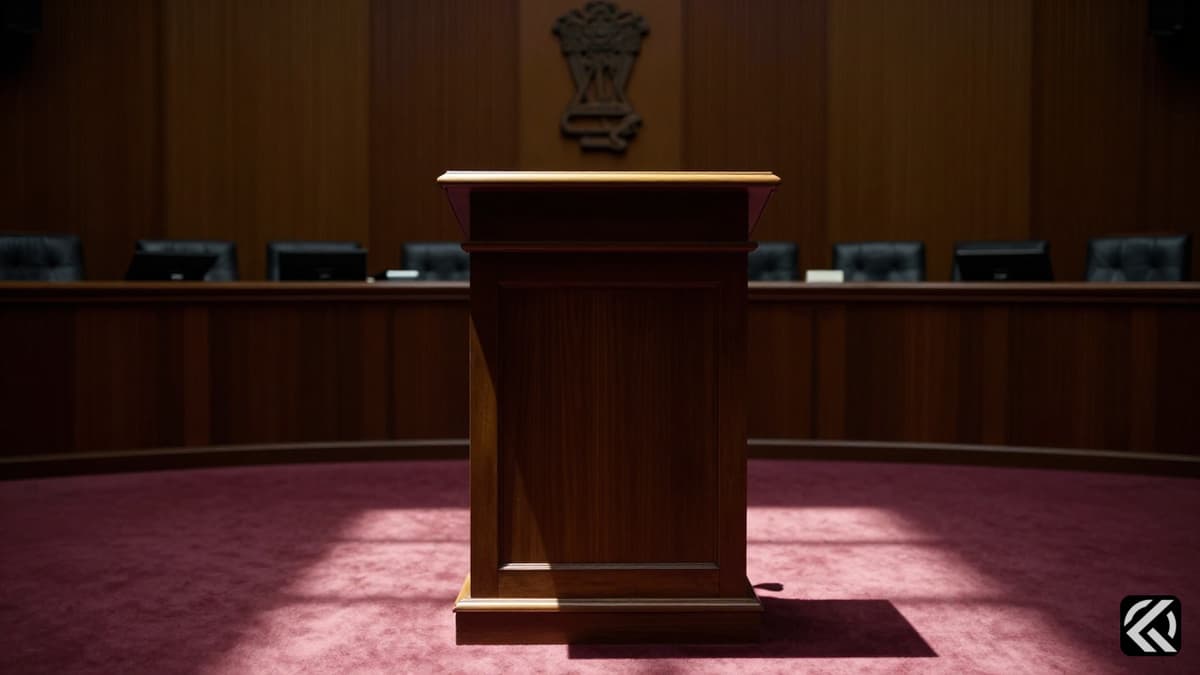 A symbolic photo of an empty parliamentary podium representing political discipline and leadership decisions.