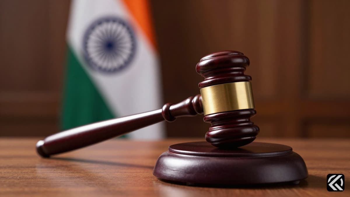 A realistic photo of a wooden gavel and Indian flag symbolizing political conflict within the party.