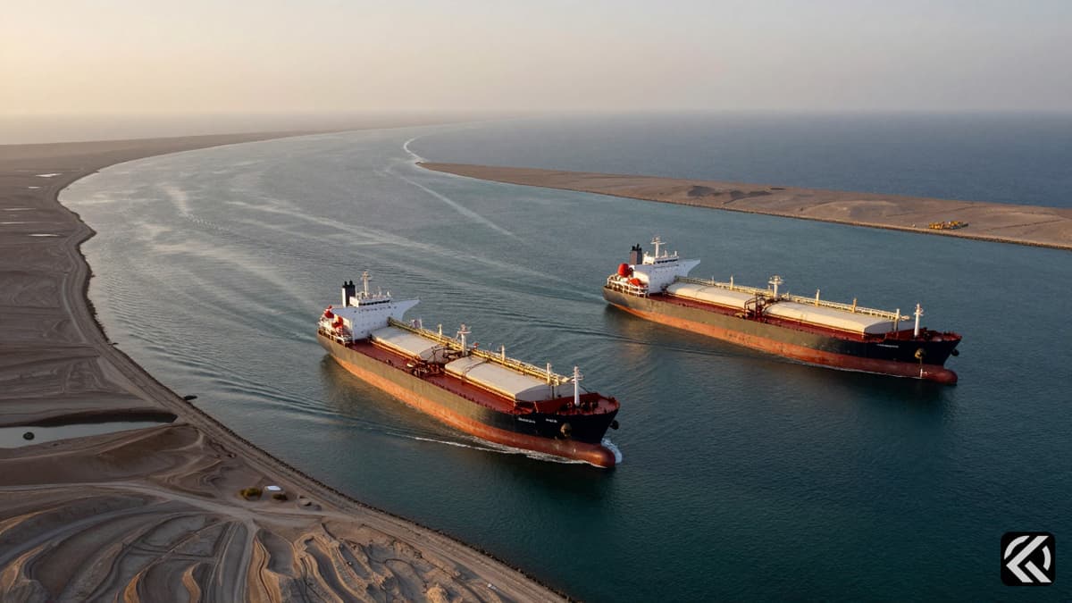 Large oil supertankers and an LNG carrier navigating the narrow Strait of Hormuz near Omani waters.