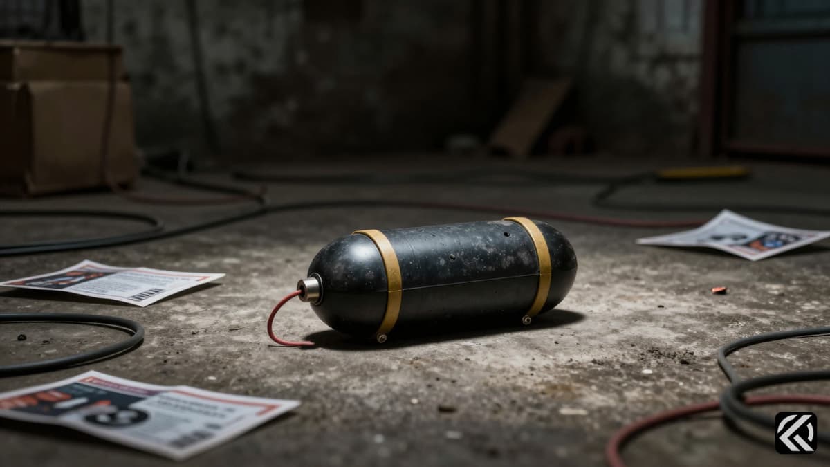 A dimly lit warehouse floor showing an abandoned remote-controlled toy car bomb and scattered wires, symbolizing the Mumbai terror plot.