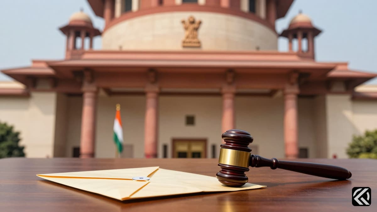 Supreme Court building exterior with legal documents and a gavel symbolizing NIA takeover of West Bengal voter list inquiry.