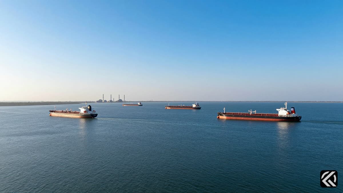 Oil tankers navigating the open waters of the Strait of Hormuz under a clear sky.