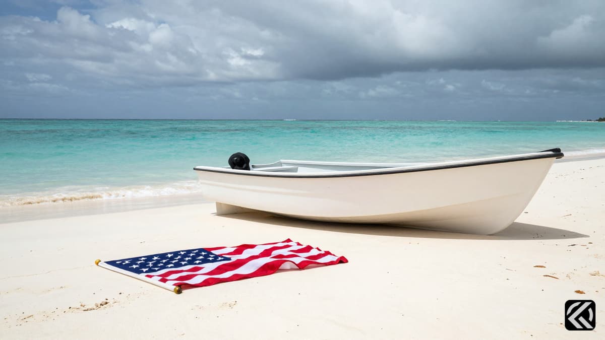 A deserted dinghy on a Bahamian beach symbolizing a missing person search.