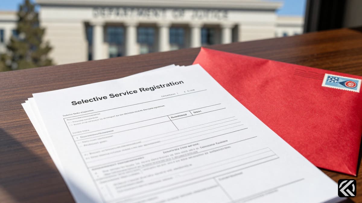 Stack of federal registration forms on a desk symbolizing the Selective Service System's new automatic registration policy.