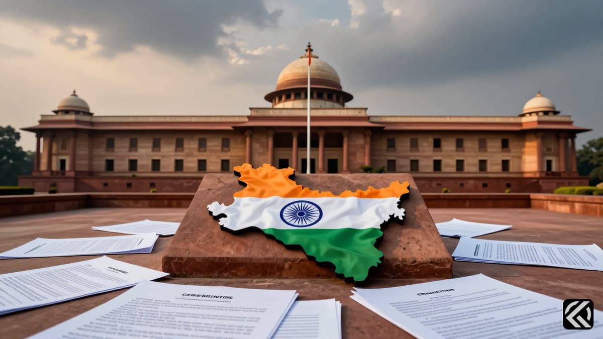 Parliament House exterior with Bihar map and documents symbolizing political transition.