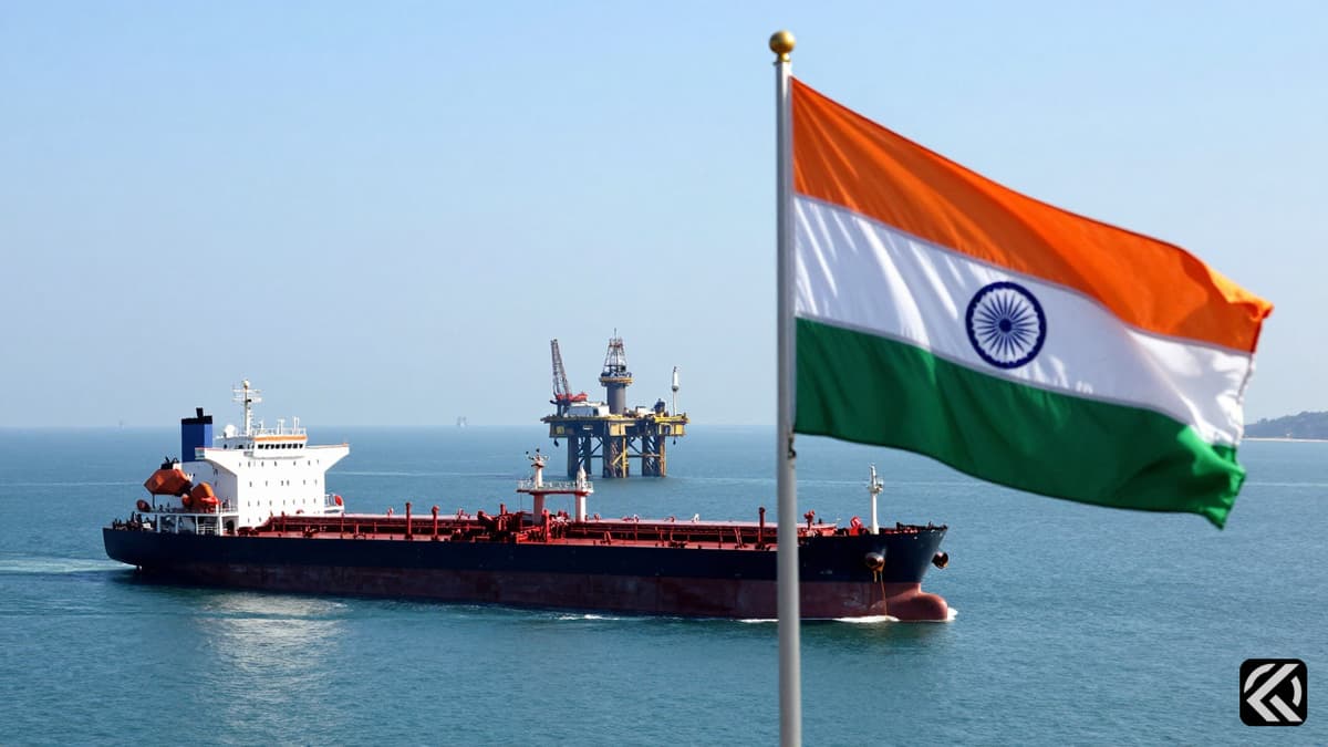 Large oil tankers navigate the Strait of Hormuz with Indian and Iranian flags flying on deck under daylight.