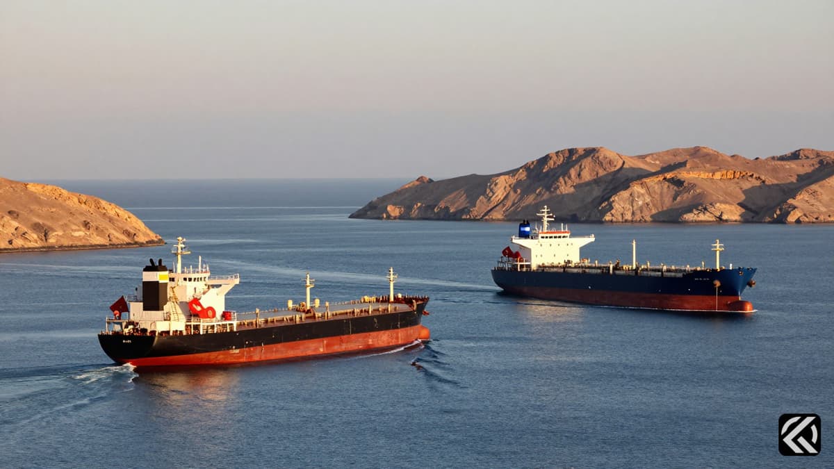 Tankers navigate separate lanes in the Strait of Hormuz amid US and Iranian naval presence