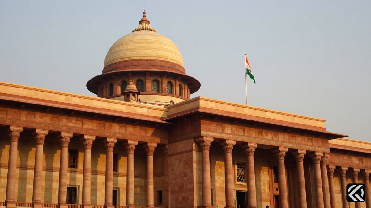 Exterior view of the Indian Parliament building at twilight with the national flag flying, symbolizing upcoming parliamentary debates.