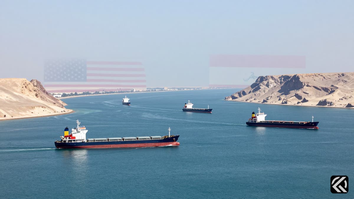 Ships navigating open waters in the Strait of Hormuz under a clear sky, symbolizing US-Iran cooperation.
