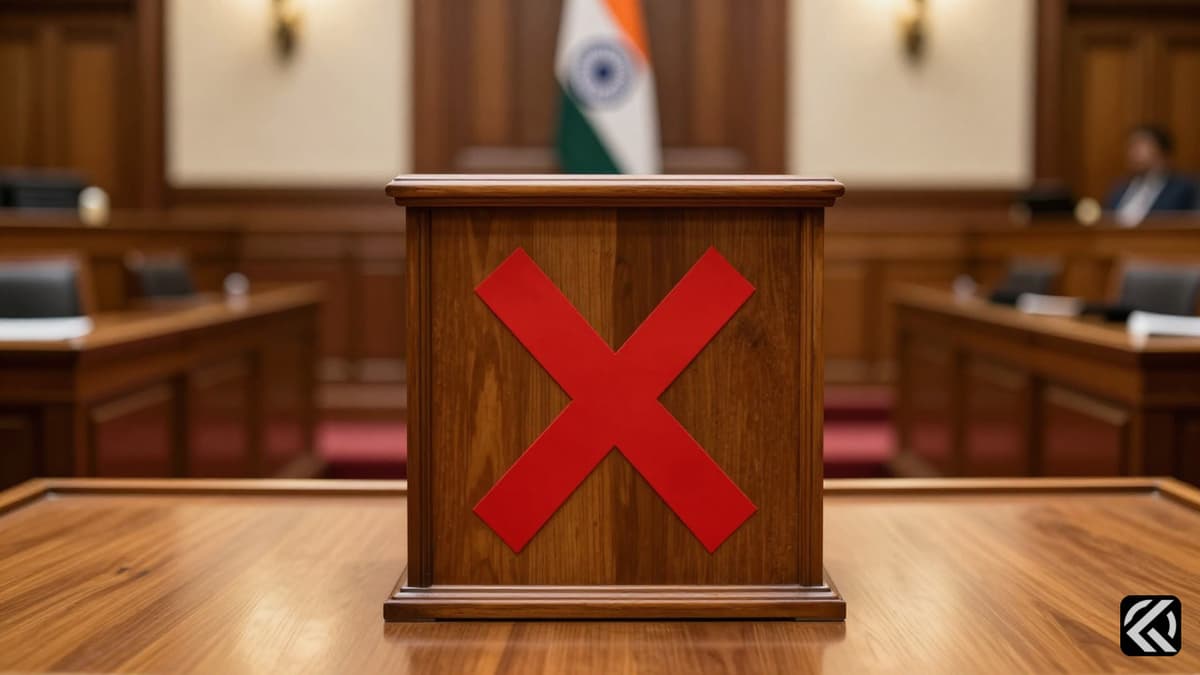 A red X mark on a voting booth in a parliamentary chamber symbolizing the defeat of a bill.