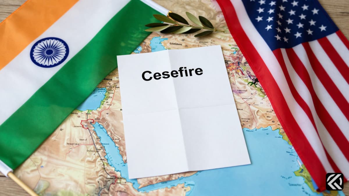 Map of Israel and Lebanon with US and Indian flags and a peace document on a table.