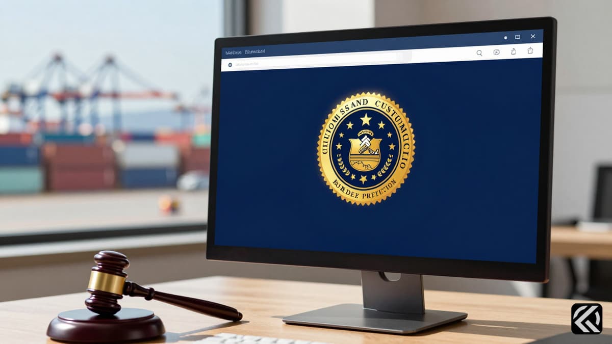 A realistic photo of a gavel and shipping containers symbolizing the new U.S. Customs and Border Protection refund system for unconstitutional tariffs.