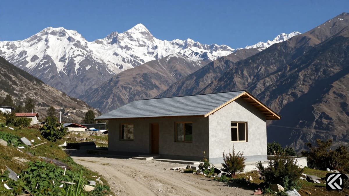 A newly built one-storey house in Hapatnar village at the foothills of Pir Panjal mountains.
