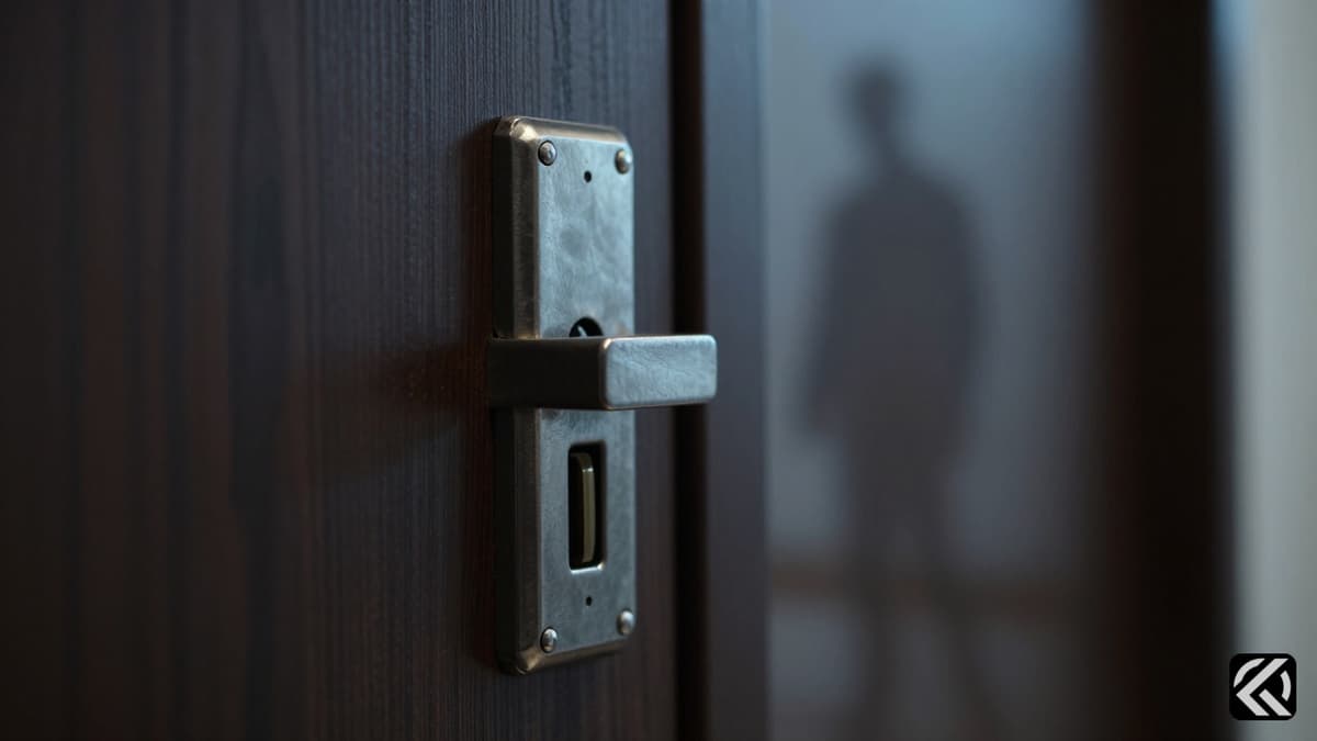 Close-up of a locked security door highlighting safety breaches in residential areas.