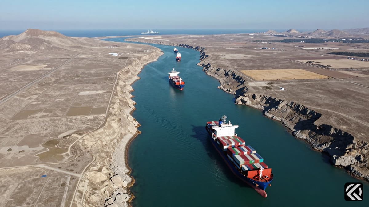 Aerial view of naval vessels in the strategic Strait of Hormuz shipping lane