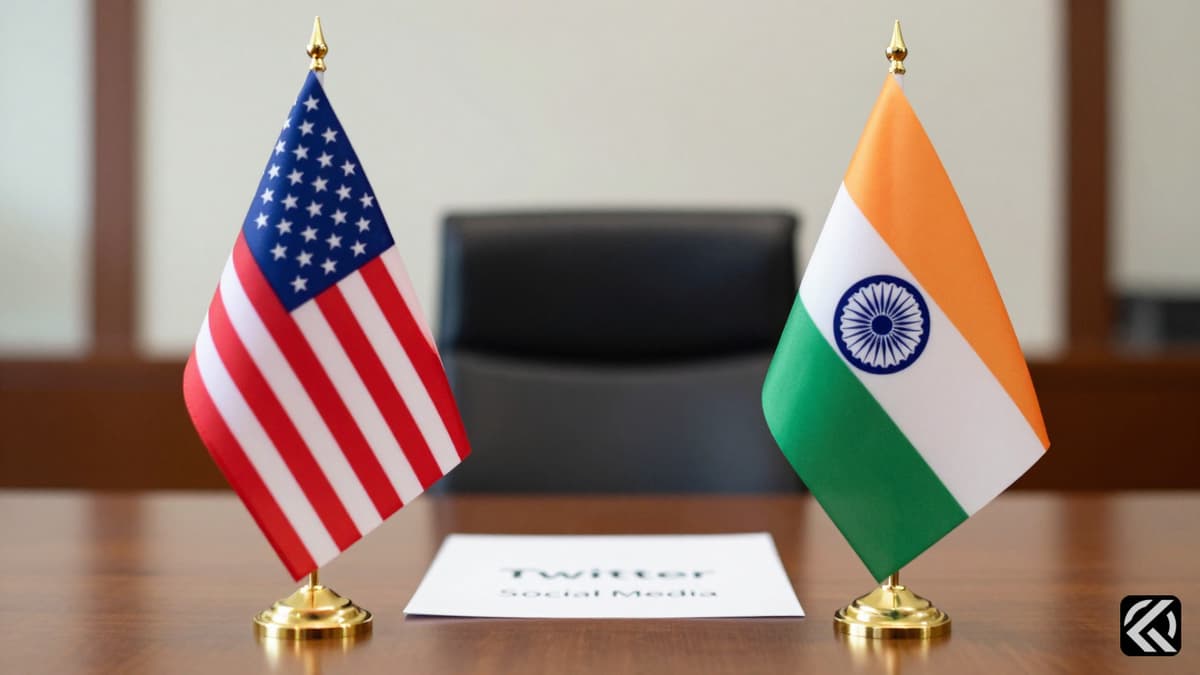 US and Indian flags on a table with a paper symbolizing social media controversy.