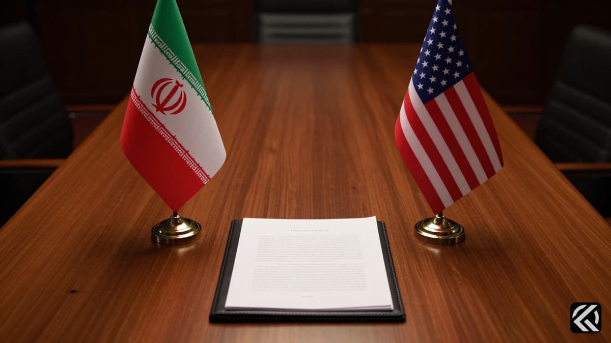 Folded diplomatic document on a table between US and Iran flags symbolizing failed peace talks.