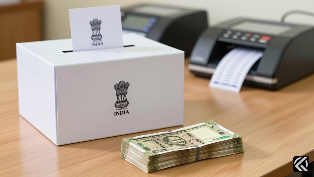 Ballot box and EVMs representing the electoral process in India
