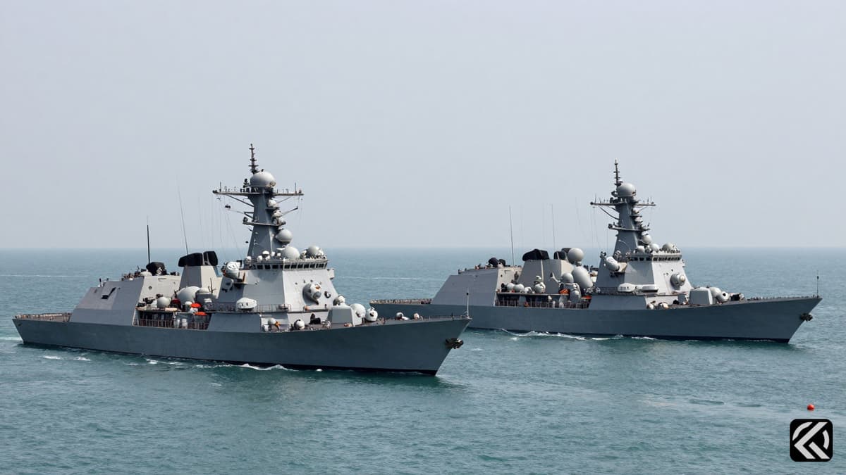 Warships enforce a naval blockade in the Strait of Hormuz during diplomatic tensions.