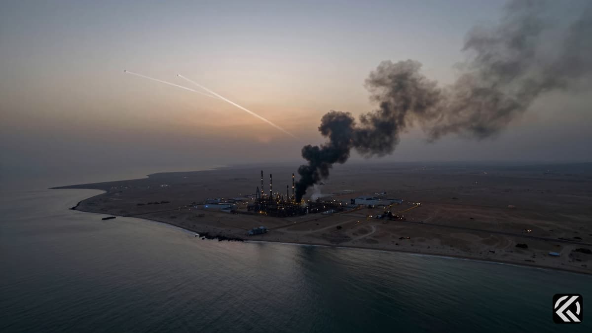 Interceptors in the UAE sky during an attack near an oil facility.