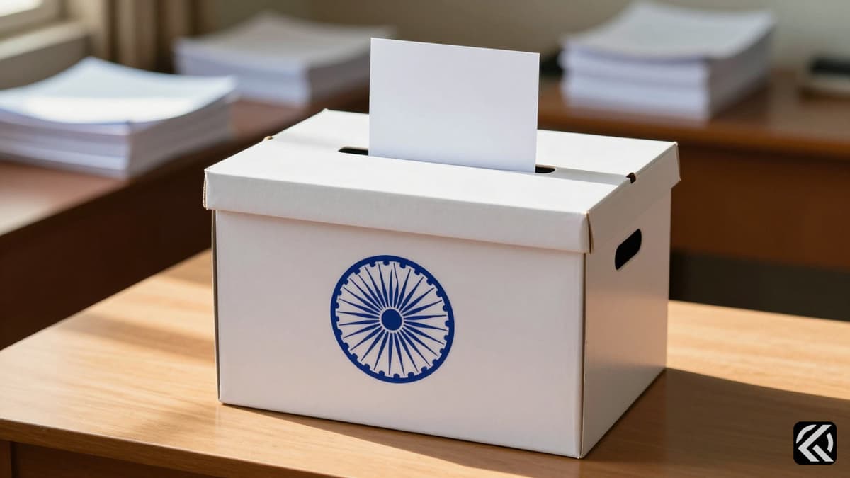 Ballot box with Election Commission symbol after counting in West Bengal polls.