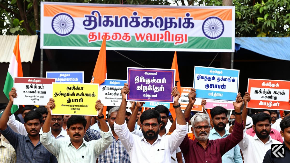 Crowded polling station scene in Tamil Nadu symbolizing vibrant democratic participation.