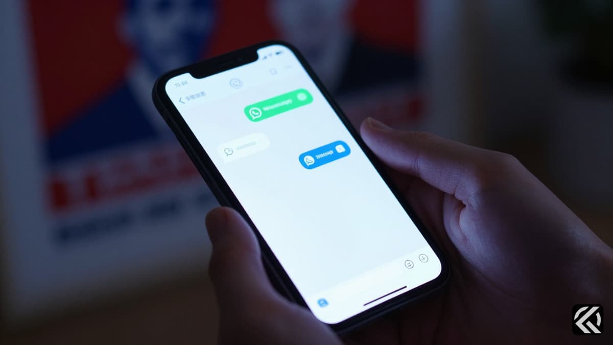 Smartphone displaying social media chats in a dim room symbolizing digital political engagement.