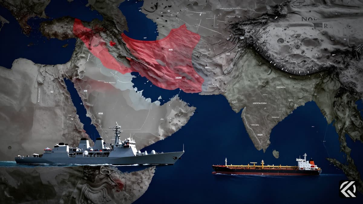 Realistic map of Middle East highlighting UAE and Iran tensions in Strait of Hormuz