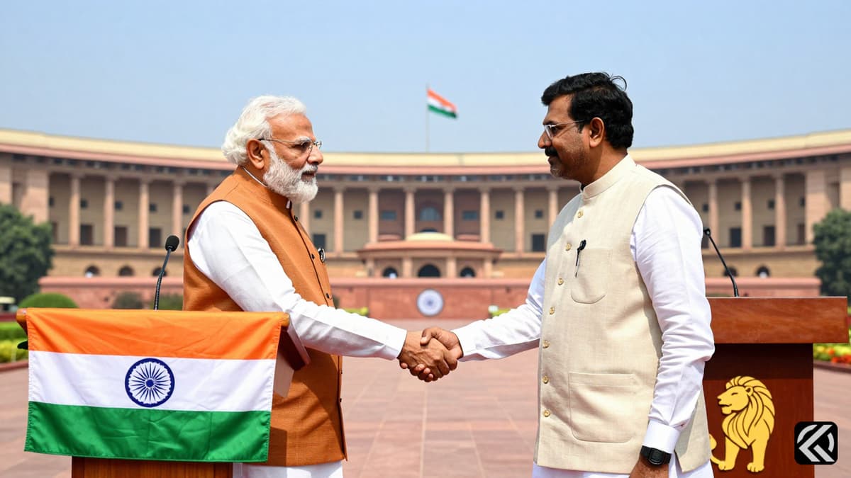 Symbolic podiums representing the Congress party and the Tamilaga Vettri Kazhagam standing side by side with national flags in the background.