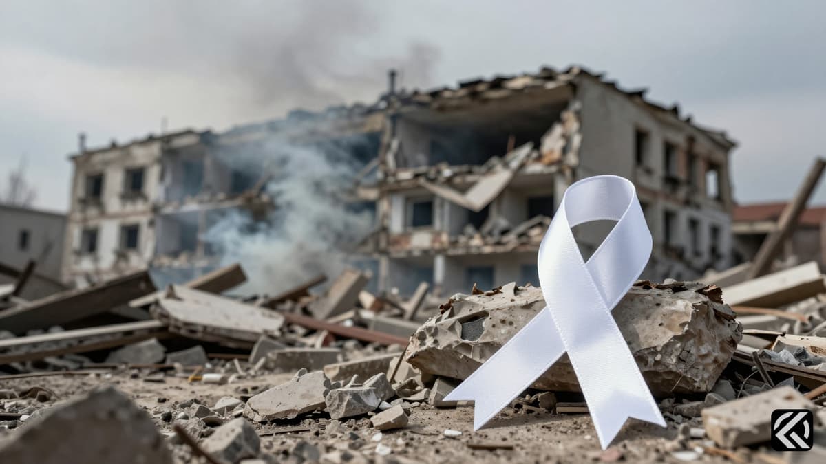 Smoke rises from damaged buildings in Ukraine symbolizing ongoing conflict