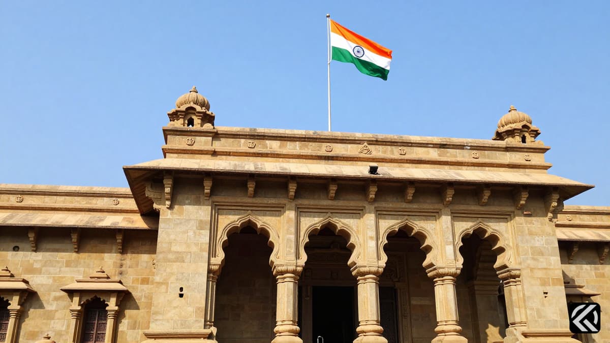 Tamil Nadu Governor's House with state and national flags flying outside.