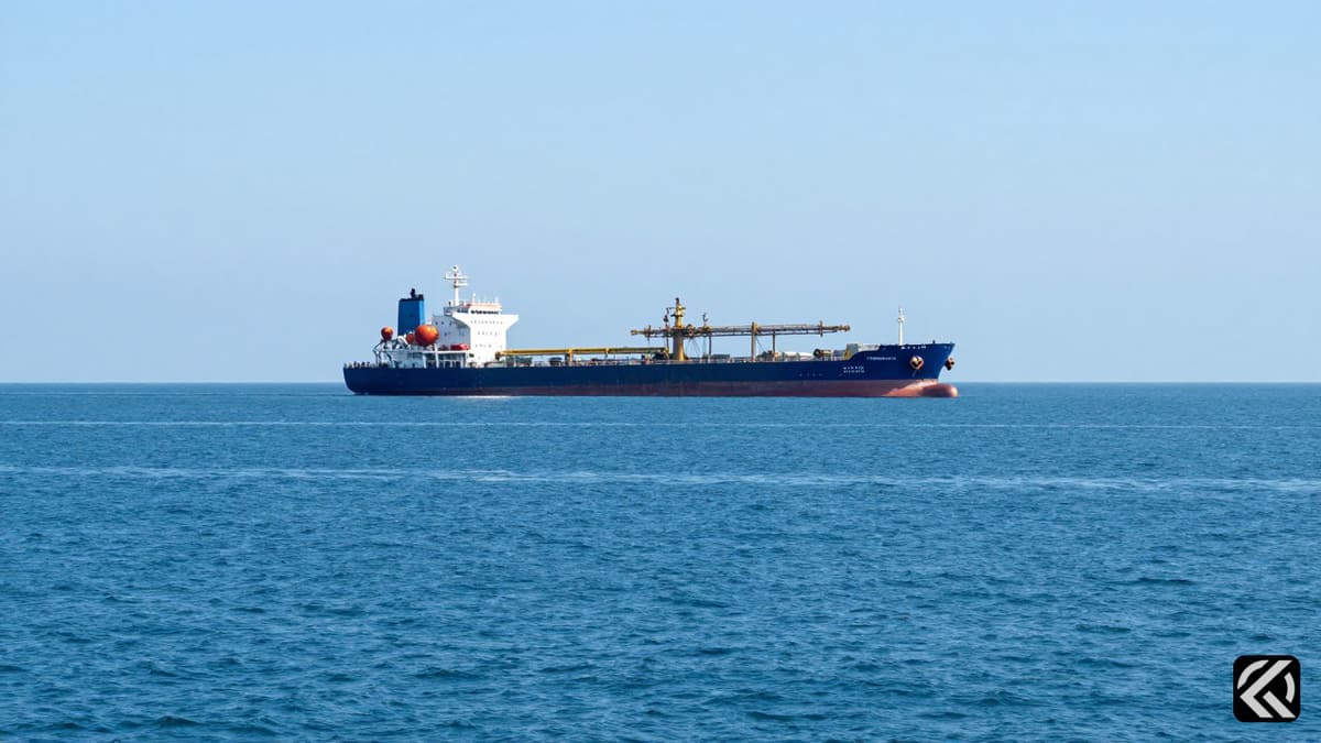 Calm sea with distant oil tanker symbolizing reopened shipping lanes