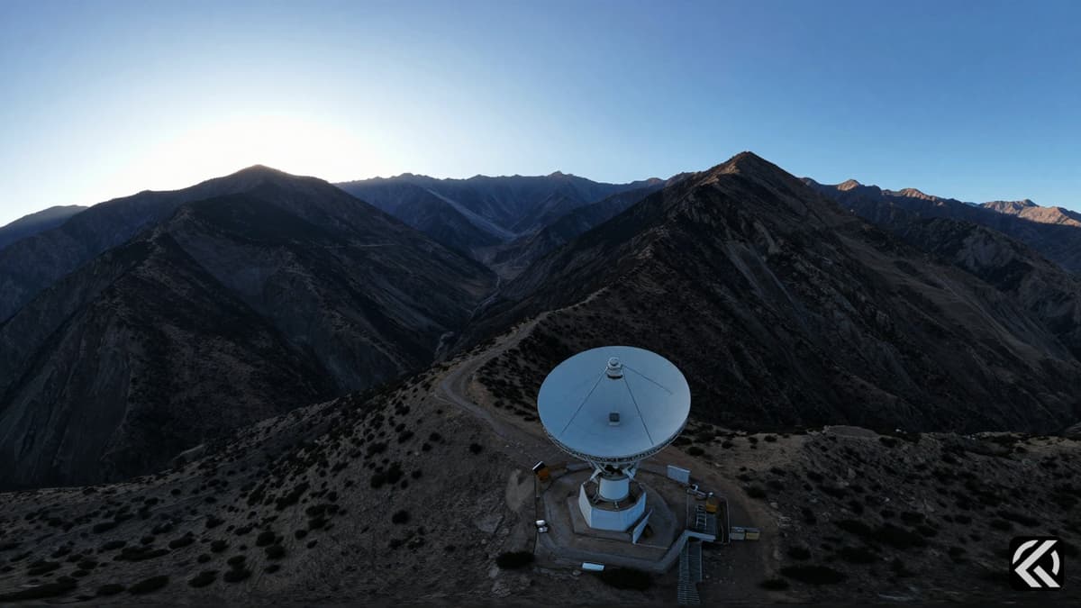 Military surveillance dish overlooking rugged Himalayan peaks at dawn symbolizing defense operations.