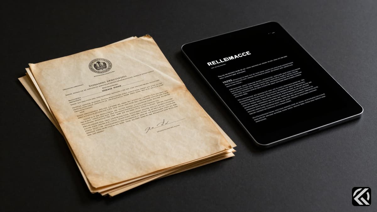 Classified government documents and a tablet showing UFO file interface on a desk