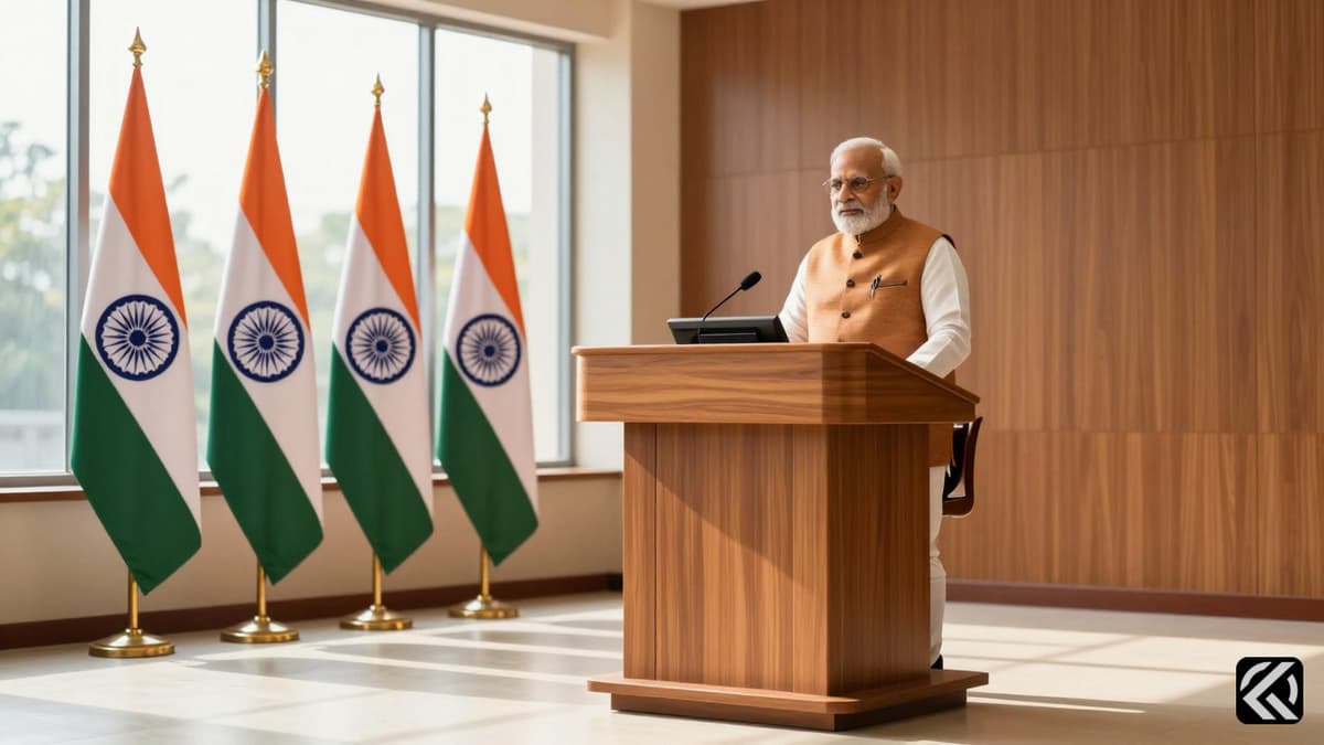 Indian and Tamil Nadu flags beside a podium in a government hall
