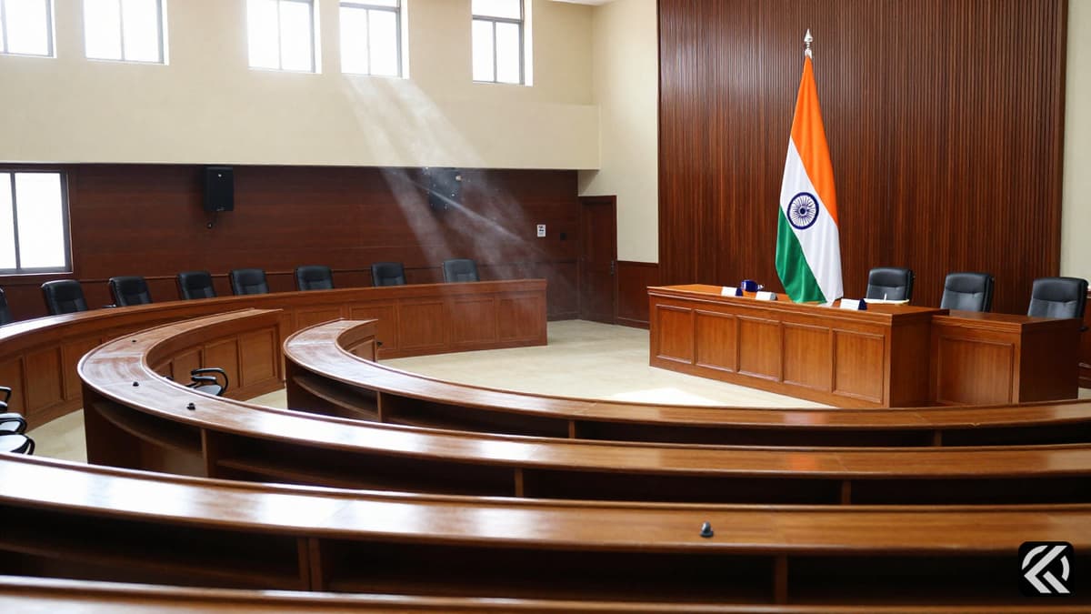 Empty Tamil Nadu assembly hall with flags ready for a new government swearing-in
