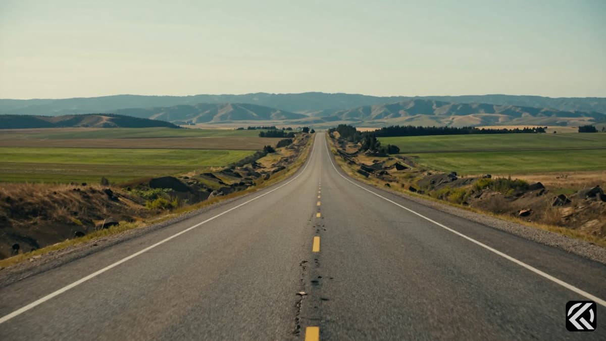 Empty American highway stretching through diverse landscapes symbolizing road travel.
