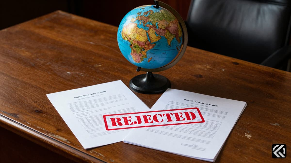 Rejected diplomatic documents on a desk symbolizing failed peace talks between the US and Iran