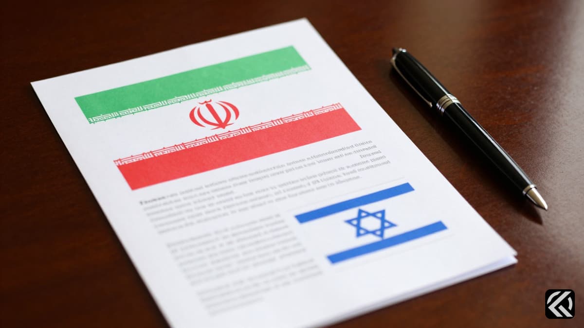 Diplomatic documents and flags reflecting on a polished table symbolizing Middle East peace talks.