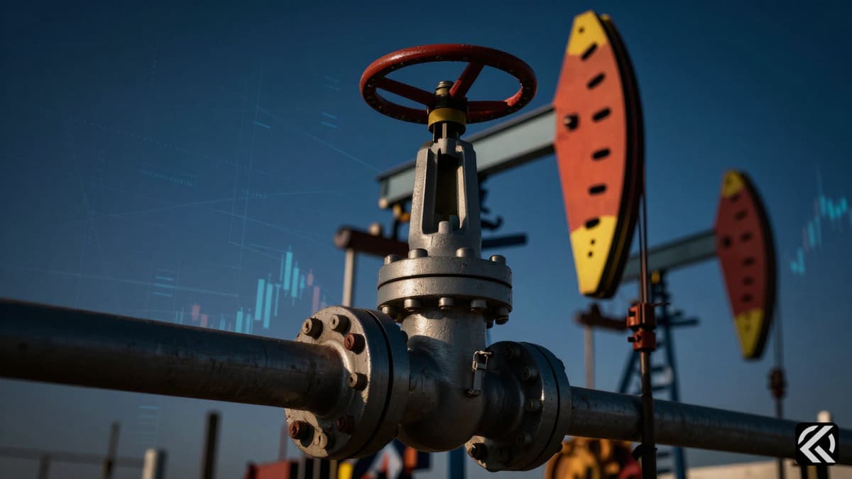 Oil pipeline valve symbolizing energy restrictions and economic pressure during global crises