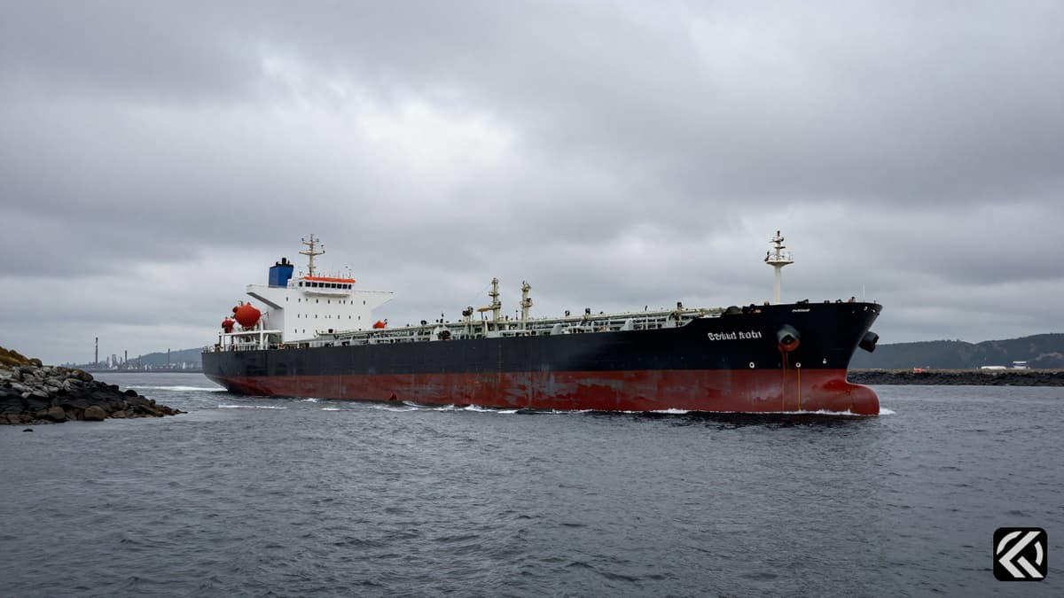 Oil tanker in narrow strait