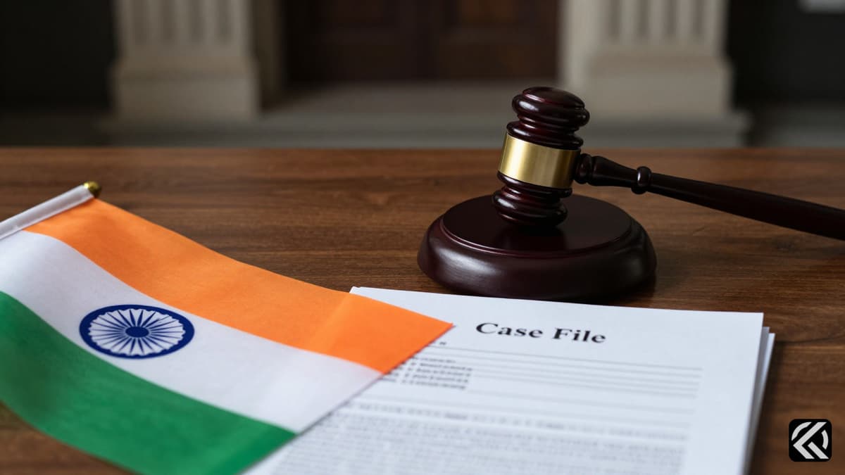 Gavel and Indian flag on desk symbolizing legal case in West Bengal.