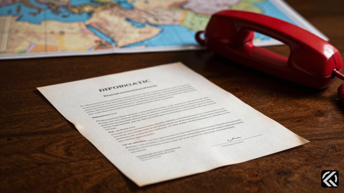 Crumbling diplomatic paper on a desk symbolizing fragile peace talks