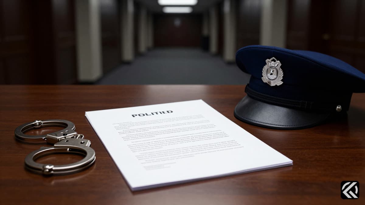 Legal documents and police handcuffs on a desk symbolizing a high-profile criminal investigation.