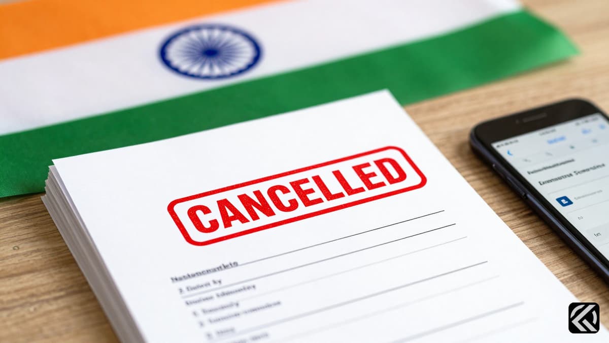 Cancelled exam papers on a desk symbolizing the NEET-UG 2026 controversy